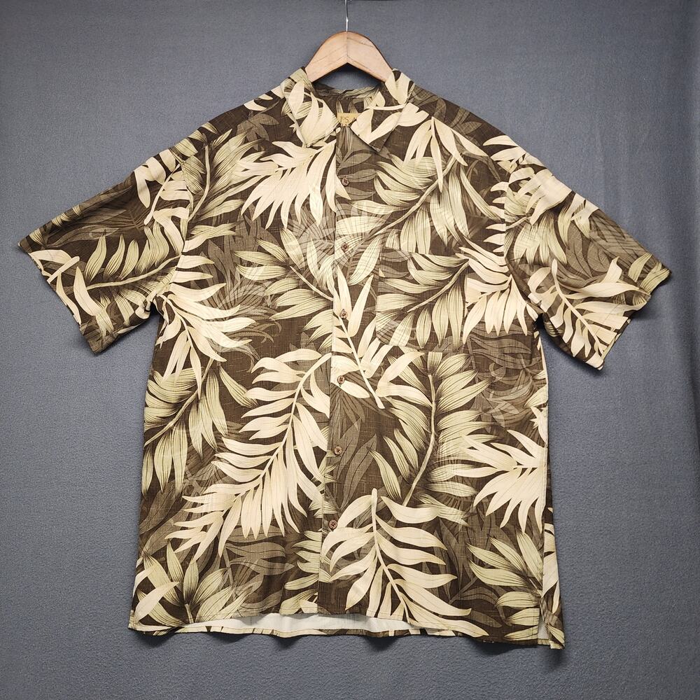 Jos A Bank Shirt Mens XL Green Silk Floral Hawaiian Camp Short Sleeve Button Up